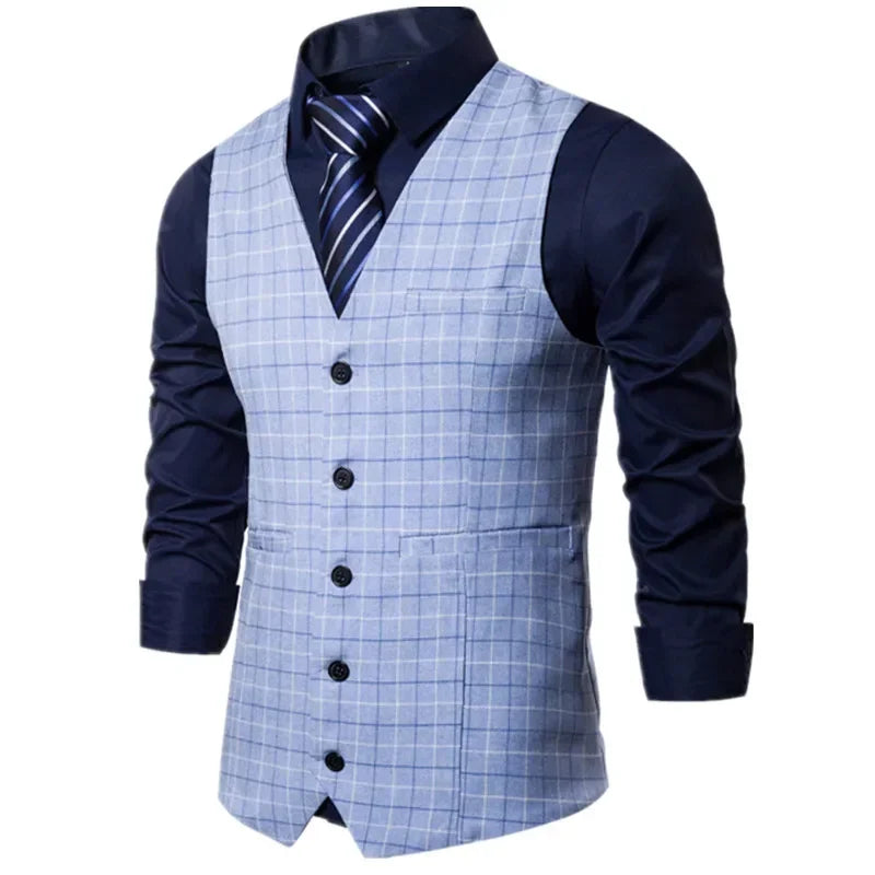 2026 New Men's Plaid Sleeveless Vest, Single Breasted V-Neck Suit Vests,Wedding/Party/Business/Office Waistcoat, Europe Size