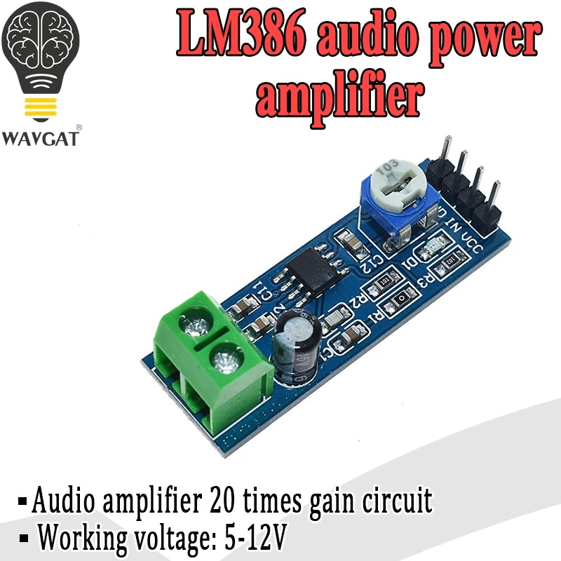 LM386 audio power amplifier module 200 times gain amplifier board mono power amplifier 5V-12V Input