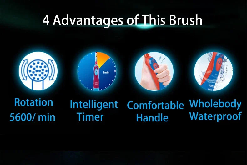 Oral B DB5510K Electric Toothbrush Children Rotary Teeth Brush Soft Bristles 2Min Timer Waterproof Battery Powered For 3-12 Ages