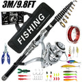 Telescopic Fishing Rod Spinning Reel Combo Full Set Portable Carry Bag Simulation Lures Hooks Line Plier For Saltwater Freshwate