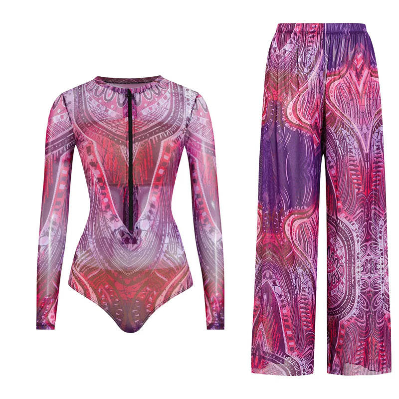 Women's Long Sleeve Swimwear Sunscreen One Piece Swimsuit | SAMAG