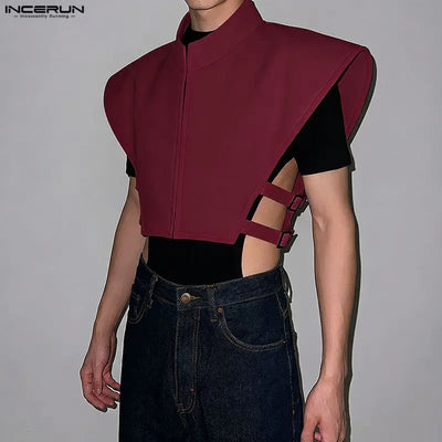 Men Vests Solid Color Stand Collar Sleeveless Zipper | SAMAG
