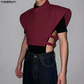 Men Vests Solid Color Stand Collar Sleeveless Zipper Irregular Waistcoats For Man INCERUN Loose Hollow Out 2026 Streetwear Tops