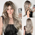 EASIHAIR Medium Length Wavy Blonde Synthetic Wig With Bangs For Women Natural Wigs Hair Heat Resistant Daily Party Cosplay Use