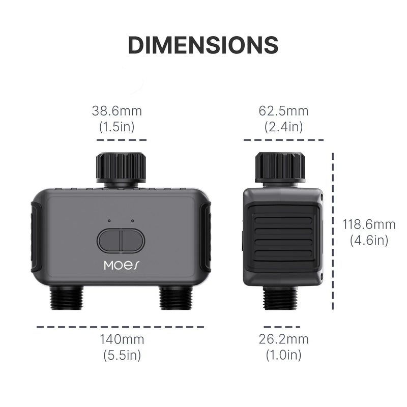 MOES Tuya Bluetooth 2-Outlet Water Timer Smart Sprinkler Valve Controller Auto Programmable Filter Washer App Remote Control