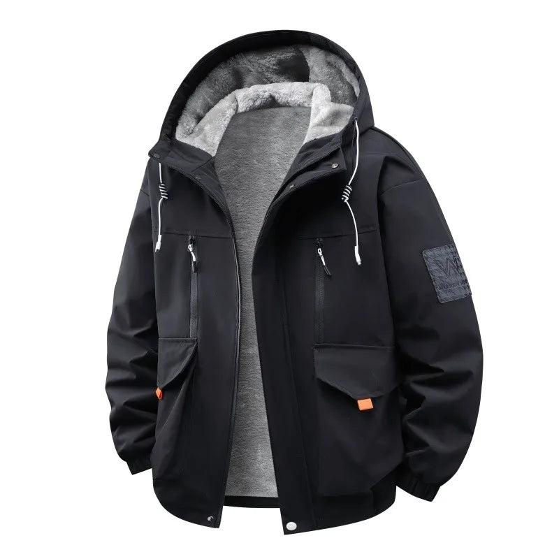 Winter Hooded Parka Coat Men Fleece Lined Windproof Quilted Coats Man Outwear Clothing Thick Warm Padded Jackets Couple Parkas