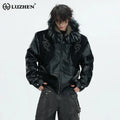 LUZHEN 2025 Winter Embroidery Pattern Patchwork Design Thickened Warm Hooded Padded Coat Men's Fur Leather Parka Jacket JY5616