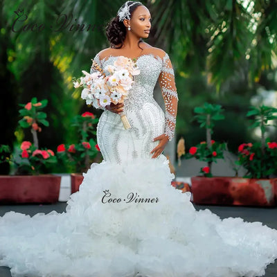 Customized African Ruffles Mermaid Wedding Dress Style | SAMAG