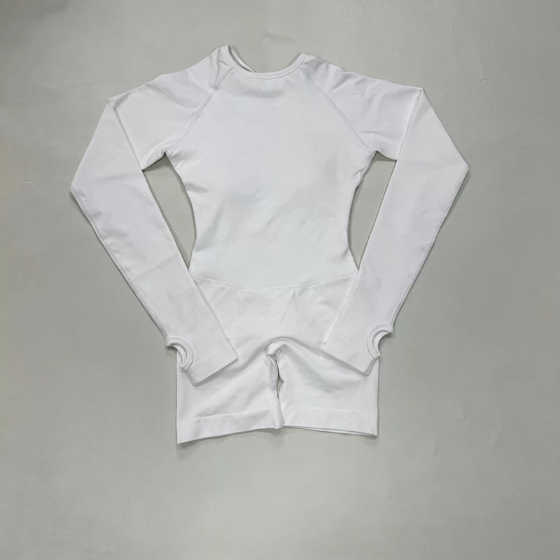 1 Piece Women Bodysuit Sportwear Backless Long Sleeve Short Leggings Seamless High Stretch for Yoga Run Gym Fitness Workout