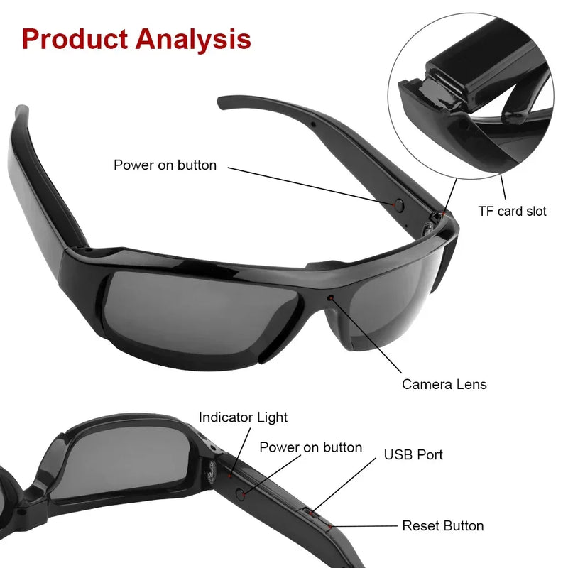 HD 1080P Mini Glasses Camera Portable Video Recorder Wearable Sunglasses Camera Outdoor Sports DV DVR Surveillance Camcorder