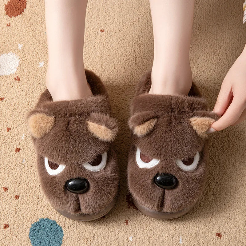 Dog Fluffy Platform Women's Slippers Home Plush Winter Cartoon Designer Woman Shoes Indoor Fuzzy Fur Slides Unisex Soft Non-Slip