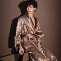 Men Summer Thin Bathrobe High Quality Nightrobes One-Piece Robe Male Loungewear Gents Spring Large Size Ice Silk Printed Pajamas