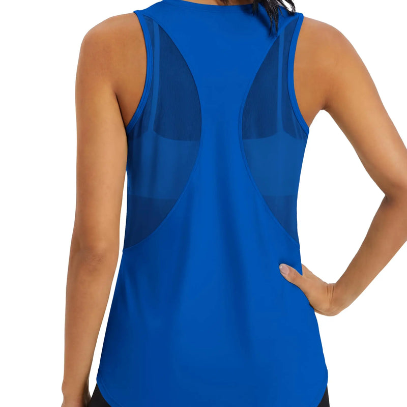 TACVASEN Womens Mesh Racerback Workout Tank Top Yoga Sleeveless Shirt High Low Curved Hem Quick Dry Breathable Athletic Vest