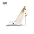 Women's Shoes luxury woman shoes 2026 Heels For Women Fashion Designer Brand Pumps Stiletto Rivets High Heels Pointed Toe 10cm