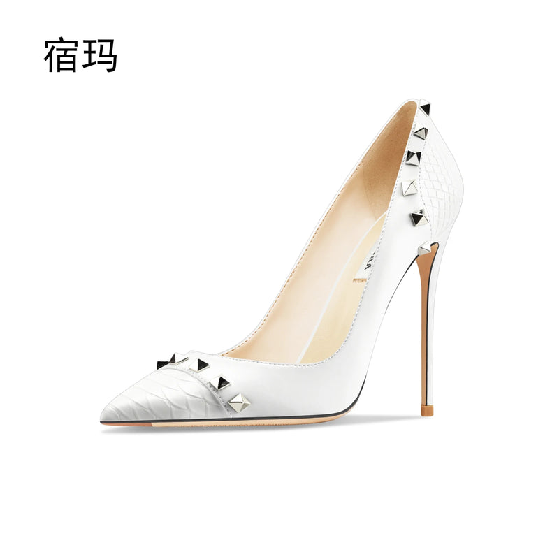 Women's Shoes luxury woman shoes 2026 Heels For Women Fashion Designer Brand Pumps Stiletto Rivets High Heels Pointed Toe 10cm