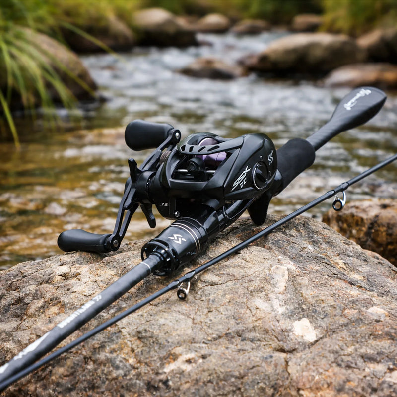 Sougayilang DC Baitcasting Reel & Carbon Fishing Rod Combo 7.2:1 Gear Ratio Ultralight Baitcaster Set for Bass Micro Fishing