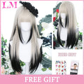 LM Medium Length Pink Cosplay Wig Heat Resistant Costume Party Synthetic Wigs 2 Clip On Ponytail 7 Colors