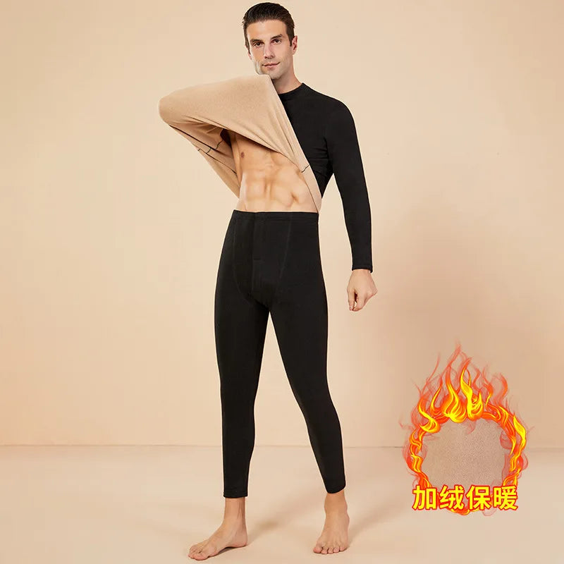 Winter Thermal Underwear Set Half-high Collar First Layer 2 Pieces Tops + Pants Fleece Warm Elastic Thermal Thick Underwear Set