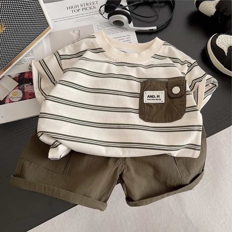 Children's Short Sleeved Round Neck Striped T-Shirt | SAMAG