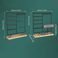 Metal Jewelry Organizer Stand with Wooden Tray - Multi-Functional Storage for Earrings, Necklaces, Bracelets & Rings