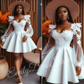 Customized White Satin Evening Dress Women Lace Knee | SAMAG