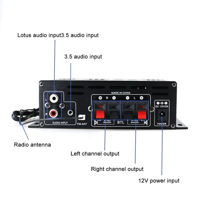 AK380/370/350 800W 12V HiFi Power Amplifier Home Karaoke Car Audio Power Amplifier Stereo BASS Speaker Class D Home Sound Amp