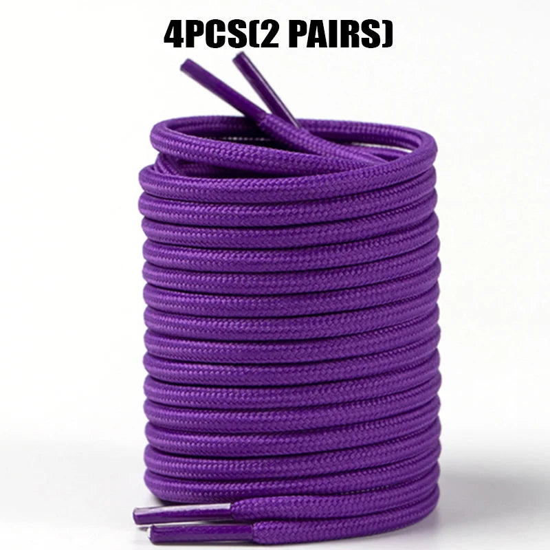 4 Pcs(2 Pairs) Round Shoelaces 4mm for Sneakers Boots, Durable Anti-Slip Sports Laces, 80-160cm Solid Colors Replacement