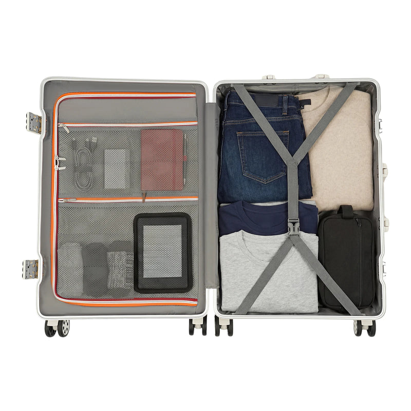 NEWEST White Large Expandable Checked Luggage, PC Hard Shell Suitcase, Top Opening Rolling Travel Suitcases with Spinner Wheels & TSA Lock