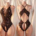 Sexy Red Crotchless Lingerie Women Lace Hollow Bra Set Transparent Erotic Costumes Deep V Open Bra Woman Sexy Underwear Set