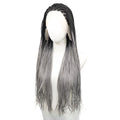 Ombre Grey Box Braided Wigs Braids For Black Women 26Inch Long Crochet Braids Synthetic Hair Wig Dark Roots 13x3 Lace Front Wig