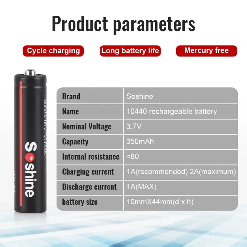 Soshine AAA 10440 350mAh Li-ion Batteries 3.7V 350mAh Rechargeable Lithium AAA Battery for Microphone Headlamp Flashlight Radio