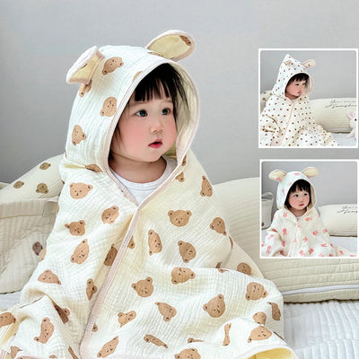Baby Bath Towel 4 Layers Gauze Cotton Cloak with Hat | SAMAG