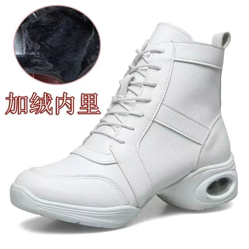 Women's Dancing Shoes Soft Bottom Leather mid Heel Black Mesh Breathable Square Dance Shoes Jazz Sailor Dance Footwear