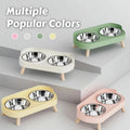 Dopamine Colorful Elevated Pet Feeder: Dual Stainless Steel Bowls with Neck Support - Fashion Food & Water Station for Pets