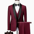 Men Lapel Black Collar 3 Pcs Suit Set Coat Vest Trousers / Business Groom Wedding Dress Fprmal Blazer Pants Waistcoat