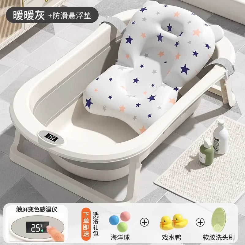 Foldable Baby Bathtub Large Portable Infant Bath Tub for Newborns Toddlers, Sitting Reclining Home Use Kids Bathing Supplies