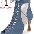 Adult Denim Latin Dance Shoes for Women Mesh Hollow Out Sandals Modern Jazz Boots Soft Sole Indoor Stage  Fish Mouth Ankle Boots
