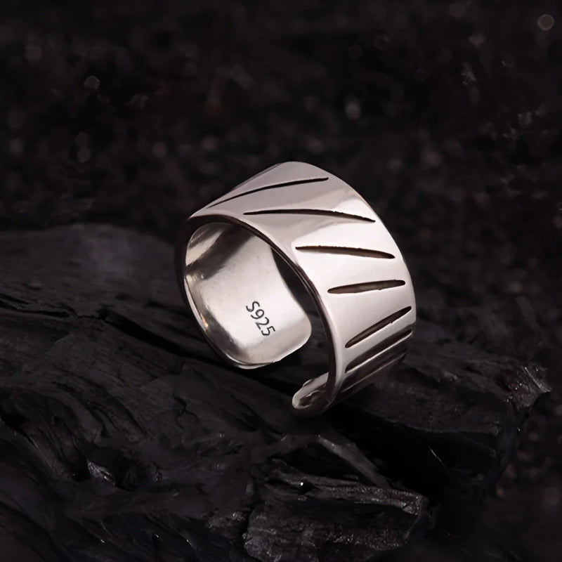VENTFILLE 925 Sterling Silver Ring for Women Girl Gift Retro Open Trend Unique Design Geometric Asymmetric Jewelry Dropship