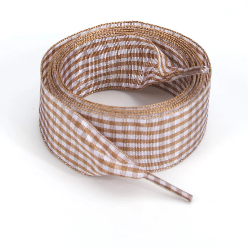 1 Pair Flat Shoelaces Replacement Decorative Check Gingham Shoe Laces for Sneakers Skate Shoe Width 2.5CM Women Men