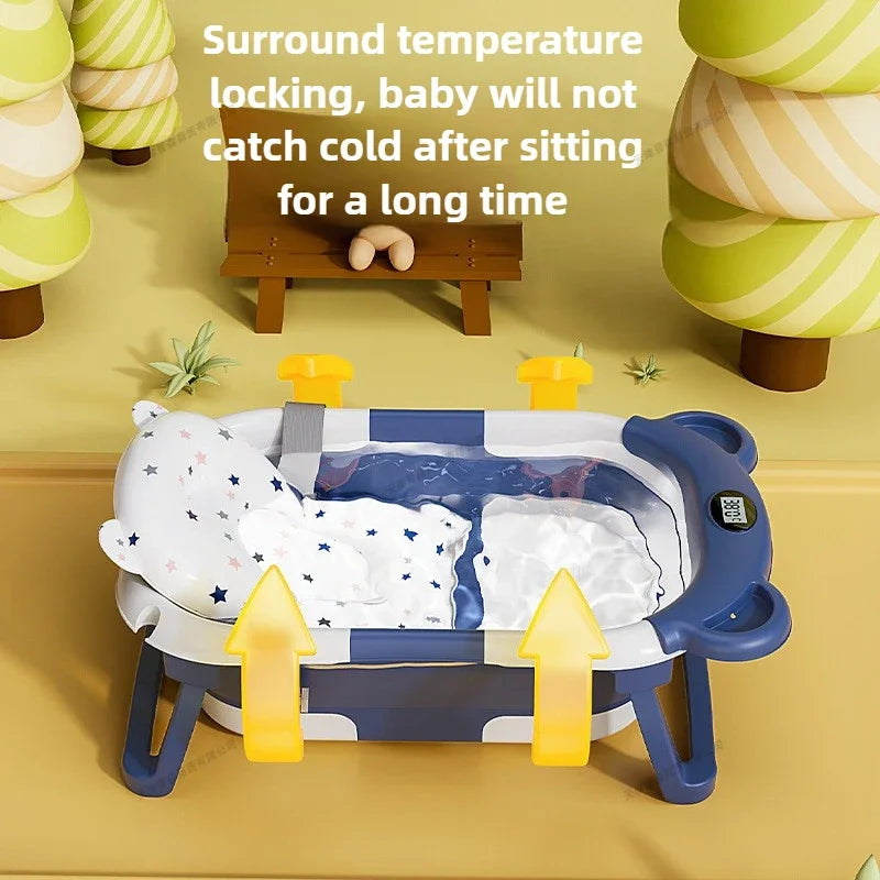 Foldable Baby Bath Tub Smart Temperature Display Newborn Tub Bear Shape Portable Shower Basin Infant Safe Bath Goods