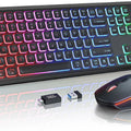 Wireless Keyboard and Mouse Combo RGB Backlit, Rechargeable Light Up Letters, Full-Size, Ergonomic, Sleep Mode, 2.4GHz