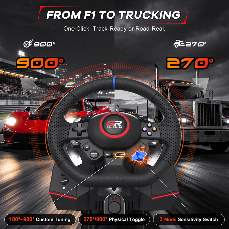 Game Steering Wheel For PS5/PS4/PC Leather 270°&900° Adjustment W/RGB Hall Effect Macro Linear 3Pedals Simulator Racing Wheels
