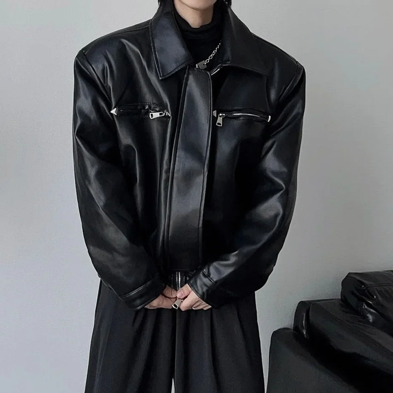 American PU Leather Coat Bomber Men Autumn Leather Men's Lapel Zipper Biker Men Clothing Coat Streetwear