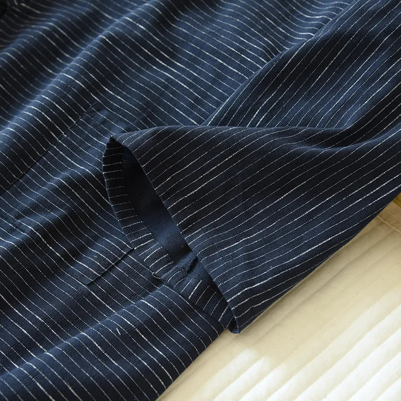 Spring And Summer New Style Japanese Kimono Men's Bathrobe 100%Cotton Striped Nightgown Plus Size Yukata Home Sweat Steaming Set