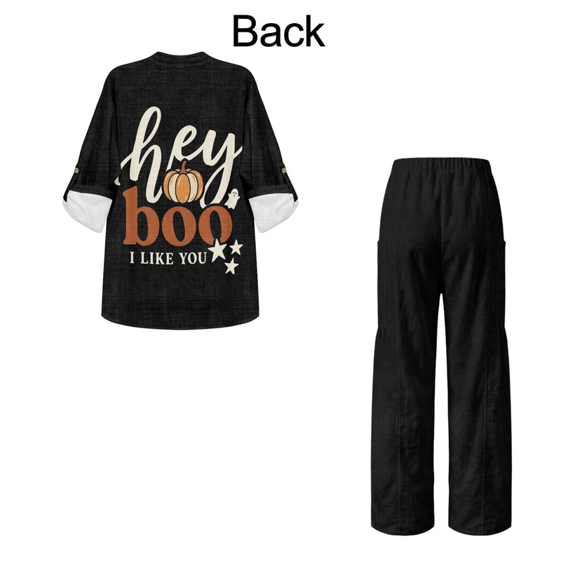 INSTANTARTS Traf 2026 Halloween Women's Matching Sets Blusas Elegantes De Mujer Tendencia 2026 Shirt and Wide Leg Pants Set