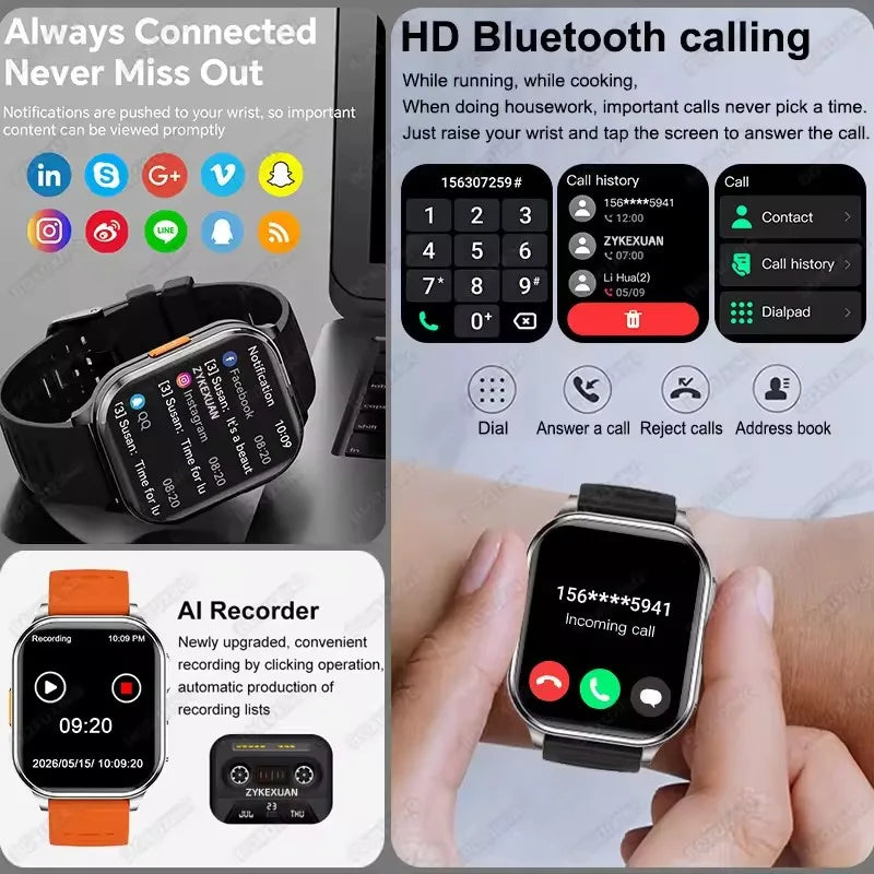 2026New Smart Watch With Camera Men Women Photos Record Video Health Sports Fitness IP68 Waterproof BT Call Recording Smartwatch