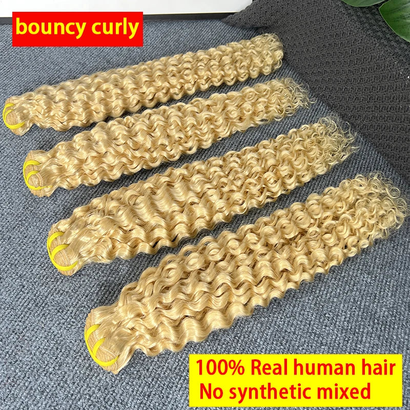#613 Color Deep Curly Human Hair Extensions Brazilian Weaving 100% Unprocessed Raw Virgin Hair Deep Wave Weave Bundles Full Head