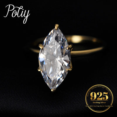 Potiy Vintage 9ct 5A Marquise Shape Cubic Zirconia Solitaire Engagement Ring For Women 925 Sterling Silver 14K Yellow | SAMAG