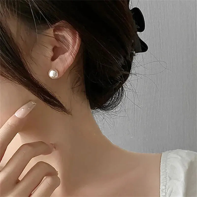 Senlissi- Wholesale Natural White 8-14mm Freshwater White Pearl and 925 Sterling Silver Stud Earrings for Women One Pair