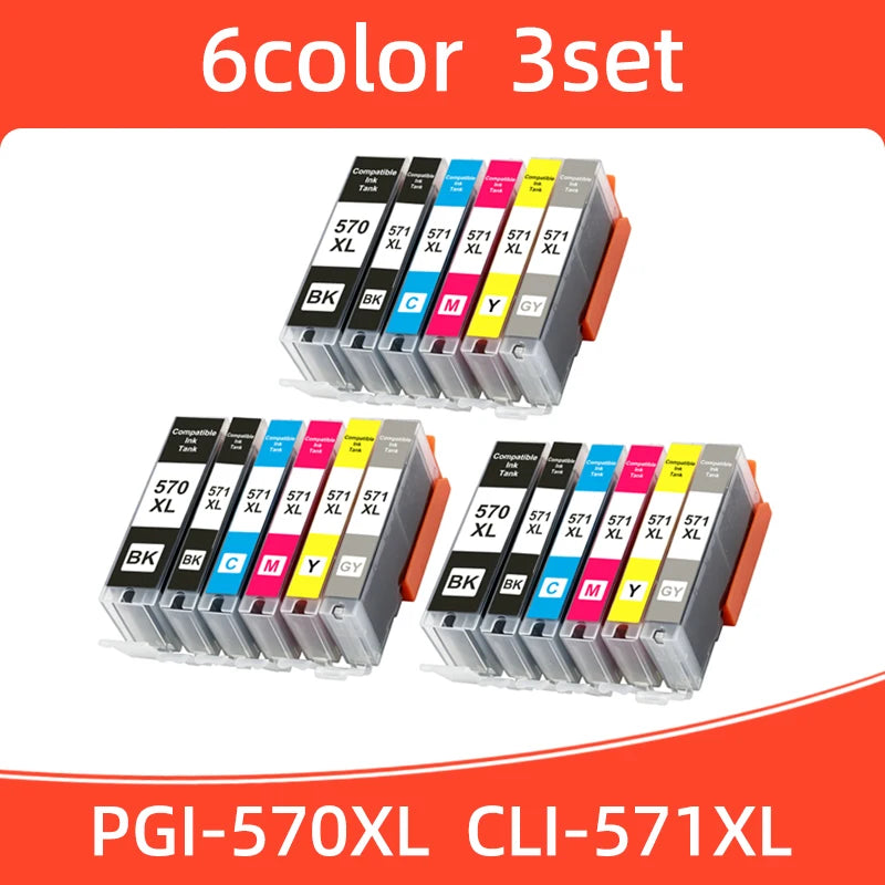 1SET 570 571 PGI-570 CLI-571 Ink Cartridge Compatible For Canon PIXMA MG5750  MG5751 MG5752 MG6850 TS6050  TS5050 TS5051 Printer